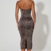Ismay Layered Halterneck Bodycon Midi Dress in Leopard Print