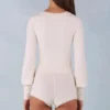 Ismera Knit Long-Sleeve Romper in Ivory