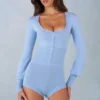 Ismera Knit Long-Sleeve Romper in Soft Blue
