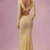 Isolde Lace Long-Sleeve Maxi Dress in Butter Yellow