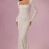 Isolde Lace Long-Sleeve Maxi Dress in Ivory
