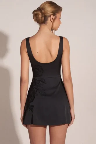 Jacelyn Embellished Scoop-Neck Fitted Mini Dress in Black