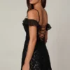 Jacira Embellished Lace-Up A-Line Mini Dress in Black