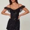 Jacira Embellished Lace-Up A-Line Mini Dress in Black