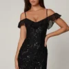 Jacira Embellished Lace-Up A-Line Mini Dress in Black