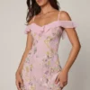 Jacira Embellished Lace-Up A-Line Mini Dress in Soft Pink