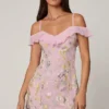 Jacira Embellished Lace-Up A-Line Mini Dress in Soft Pink