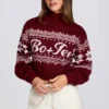 Jacquard-Knit Cropped Jumper in Crimson Red