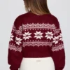 Jacquard-Knit Cropped Jumper in Crimson Red