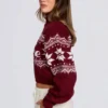 Jacquard-Knit Cropped Jumper in Crimson Red