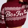 Jacquard-Knit Cropped Jumper in Crimson Red