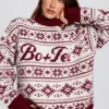 Jacquard-Knit Oversized Jumper in Crimson Red