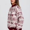 Jacquard-Knit Oversized Jumper in Crimson Red