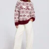 Jacquard-Knit Oversized Jumper in Crimson Red