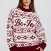 Jacquard-Knit Oversized Jumper in Crimson Red