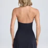 Jaeda Halterneck Ruffle-Appliqué A-Line Mini Dress in Black