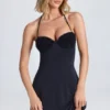Jaeda Halterneck Ruffle-Appliqué A-Line Mini Dress in Black
