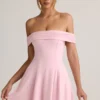 Jaida Modal Off-Shoulder A-Line Mini Dress in Baby Pink