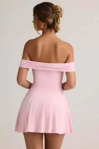 Jaida Modal Off-Shoulder A-Line Mini Dress in Baby Pink