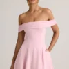 Jaida Modal Off-Shoulder A-Line Mini Dress in Baby Pink
