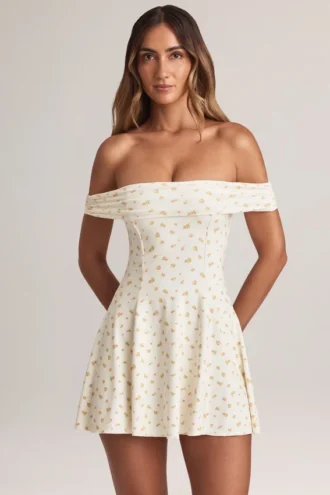 Jaida Modal Off-Shoulder A-Line Mini Dress in Floral Print