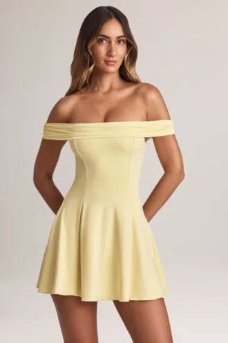 Jaida Modal Off-Shoulder A-Line Mini Dress in Lemon Sherbet
