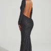 Jailene Embellished Open-Back Gown in Black Jailene Embellished Open-Back Gown in Black