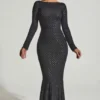 Jailene Embellished Open-Back Gown in Black Jailene Embellished Open-Back Gown in Black