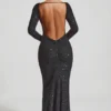 Jailene Embellished Open-Back Gown in Black Jailene Embellished Open-Back Gown in Black