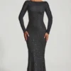 Jailene Embellished Open-Back Gown in Black Jailene Embellished Open-Back Gown in Black