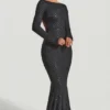 Jailene Embellished Open-Back Gown in Black Jailene Embellished Open-Back Gown in Black