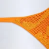Jalama Embellished Thong Bikini Bottoms in Orange Tropical Print