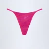 Jalama Embellished Thong Bikini Bottoms in Pink Tropical Print