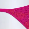 Jalama Embellished Thong Bikini Bottoms in Pink Tropical Print
