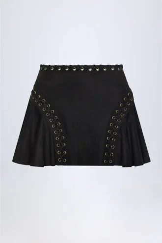 Jalsa Lace-Up Mid-Rise Mini Skirt in Black