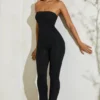 Jamila Strapless Flared Hem Jumpsuit in Black