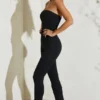 Jamila Strapless Flared Hem Jumpsuit in Black