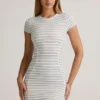 Jazlyn Modal Short-Sleeve Bodycon Mini Dress in Blue Yellow Stripe