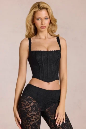 Jemara Lace Soft-Scoop Adjustable Corset Top in Black