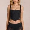 Jemara Lace Soft-Scoop Adjustable Corset Top in Black
