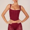 Jemara Lace-Up Corset Top in Cherry Red
