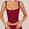 Jemara Lace-Up Corset Top in Cherry Red