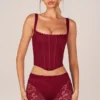Jemara Lace-Up Corset Top in Cherry Red