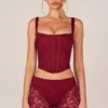 Jemara Lace-Up Corset Top in Cherry Red