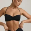 Jerika Slinky Jersey Hardware Detail Halterneck Bralette in Black