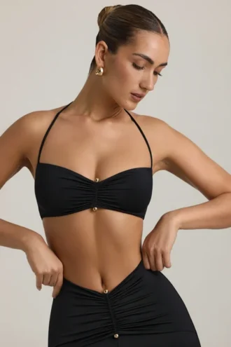 Jerika Slinky Jersey Hardware Detail Halterneck Bralette in Black