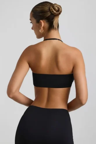 Jerika Slinky Jersey Hardware Detail Halterneck Bralette in Black