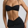 Jerika Slinky Jersey Hardware Detail Halterneck Bralette in Black
