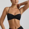 Jerika Slinky Jersey Hardware Detail Halterneck Bralette in Black