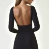 Jessa Modal Ruched Plunge A-Line Mini Dress in Black